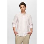 Ds Damat Slim Fit Pembe Çizgili %100 Pamuk Yazlık Keten Gömlek, M