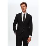 D'S Damat Slim Fit Siyah Düz Likralı Esnek Mono Yaka Çift Yırtmaçlı Astarlı Takim Elbise