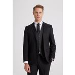 Ds Damat Slim Fit Siyah Düz Mono Yaka Tek Yırtmaçlı Astarlı Takim Elbise Kombinli