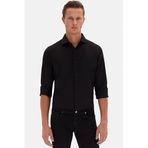Ds Damat Slim Fit Siyah İtalyan Yaka Armürlü Uzun Kollu Kolay Ütülenebilir Nefes Alan Dört Mevsim Gömlek, L