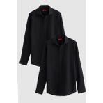 Ds Damat Slim Fit Siyah İtalyan Yaka Dar Kesim Klasik Kravatlık Uzun Kollu Kolay Ütülenebilir Nefes