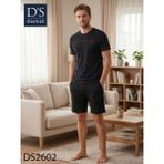 D'S Damat Youngster Siyah Şort Takımı Erkek Konforlu Pijama Uzun Kol Örme Kumaş 2XL