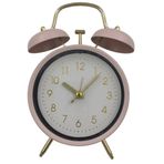 DS HEDİYELİK TOPTAN Metal Vintage Tasarım Pembe ve Beyaz Renk Masa Üstü Büyük Boy Alarmlı Çalar Saat