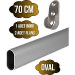 DS Yapı Alüminyum Oval Dolap Mobilya Askı Borusu(2 Adet Flanş-1 Adet Boru)(Alüminyum) - 70cm