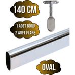 DS Yapı Metal Oval Krom Mobilya Dolap Askı Borusu(Krom)(Oval)(2 Adet Ayaklı Kapalı Flanş-1 Adet Boru) - 140cm