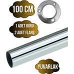 DS Yapı Metal Yuvarlak Krom Mobilya Dolap Askı Borusu(Krom)(2 Adet Yuvarlak Flanş-1 Adet BORU)(ÇAP:25MM) - 100cm