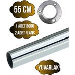 DS Yapı Metal Yuvarlak Krom Mobilya Dolap Askı Borusu(Krom)(2 Adet Yuvarlak Flanş-1 Adet BORU)(ÇAP:25MM) - 55cm