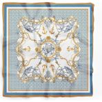 Dscarf Kadın Şal %100 Polyester Mavi Çiçek Desenli Hafif Yazlık ve Günlük Kullanım İçin