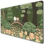 DSKGSJH Anime Orman Masa Matı, Sevimli Yeşil Fare Altlığı, Kawaii Estetik Tam Masaüstü Pedi XXL Oyun Mousemat XL, Genişletilmiş Kore Hayvanları Ayı Tavşanı Klavye Mat Büyük 90 x 40 cm Kaymaz ve Dikişli