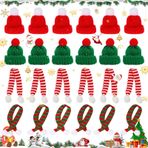 Dtoterul 24 adet mini Noel şapkası, mini Noel şapkası ve şal seti, el işi için mini şapkalar, Noel için mini örgü şapka, Noel şarap şişesi örtüsü, oyuncak bebek evi, Noel kutlamaları için