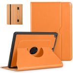 DTTO iPad 9./8./7. Nesil 10,2 inç 2021/2020/2019 için Döner Kılıf, Kalem Tutuculu 360 Derece Dönen Birinci Sınıf Deri Folyo Stand Kılıfı - Otomatik Uyanma/Uyku ve El Kayışı, Turuncu