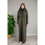 Dua' İs Başörtülü Pratik Tek Parça Namaz Elbisesi - Haki Yeşil - 1