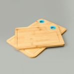 Dual 2'li Kesme Tahtası - Açık Kahverengi / Mavi - 28X20 cm + 33X22 cm - TEK EBAT - Çok Renkli