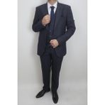 Duayen Fistan Store Erkek Armürlü Italyan Kesim Normal Kalıp Çift Düğmeli Yelekli Takım Elbise - 50 / 6 - Lacivert - 6 Drop