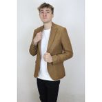 Duayen Fistan Store Erkek Camel Italyan Kesim Dar Kalıp Tek Düğme Yazlık Blazer Ceket - 52