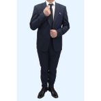 Duayen Fistan Store Erkek Ince Çizgili Italyan Kesim Dar Kalıp Jogger Pantolonlu Dar Paça Çift Düğmeli Yelekli Likralı Takım Elbise - Lacivert - 50 / 6
