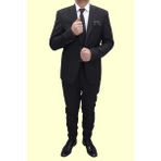 Duayen Fistan Store Erkek Ince Çizgili Italyan Kesim Dar Kalıp Jogger Pantolonlu Dar Paça Çift Düğmeli Yelekli Likralı Takım Elbise - Siyah - 54 / 6