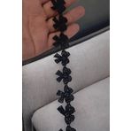 DUAYEN Güpür dantel fiyonk desen siyah renk 1 metre
