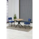 Dubai Modeli Kare Mutfak Masa Sandalye Takımı, 2 Sandalye 1 Sabit Ceviz Masa 70X70 Cm, Keten Kumaş - Lacivert