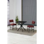 Dubai Modeli Kare Mutfak Masa Sandalye Takımı 2 Sandalye 1 Siyah Mermer Desen Masa 70X70 Keten Kumaş - Bordo - 70x70 cm