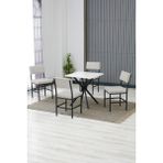 Dubai Modeli Kare Mutfak Masa Sandalye Takımı, 4 Sandalye 1 Sabit Beyaz Masa 70X70 Cm, Keten Kumaş - Krem