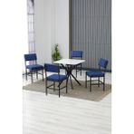 Dubai Modeli Kare Mutfak Masa Sandalye Takımı, 4 Sandalye 1 Sabit Beyaz Masa 70X70 Cm, Keten Kumaş - Lacivert