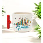 Dubai Tasarımlı Kırmızı T Kulplu Seramik Baskılı Kupa Bardak 250 ml - 010 - Beyaz