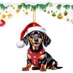 Dubbulon Dachshund Noel Ağacı Süsleri, Dachshund Süsleri | Sevimli Noel Dekorasyonu 2D Ağaç Süsleri,Noel Ağacı Süslemeleri, Sırt Çantası Süslemesi, Ev için Şapkalı Sosis Köpek