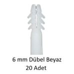 Dübel, 6 mm Beyaz Dübel, 20 Adet