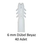Dübel, 6 mm Beyaz Dübel, 40 Adet