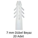 Dübel, 7 mm Beyaz Dübel, 20 Adet