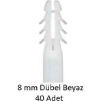 Dübel, 8 mm Beyaz Dübel, 40 Adet