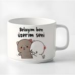 Duble Türk Kahvesi Fincanı & Espresso Belayım Ben Üzerim Seni Motto 180 ml - Beyaz - 300 cc