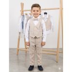 Dublino Kids Erkek Çocuk Smokin Takım Elbise Yelekli Papyonlu - 1 Yaş - Bej