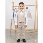Dublino Kids Erkek Çocuk Smokin Takım Elbise Yelekli Papyonlu - 8 Yaş - Bej