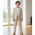 Dublino Kids Erkek Çocuk Takım Elbise (Ceket, Tişört ve Ipli Pantolon) Krem - 7 Yaş