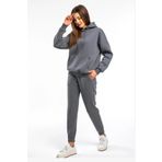 DUBU BUTİK Basic Düz Eşofman Takımı Sweatshirt Jogger - Füme Oversize Şardonlu Kapüşonlu