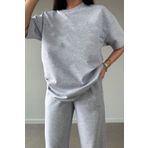 DUBU BUTİK Basic T-shirt Eşofman Altı Jogger - Gri Düz Alt Üst Eşofman Takımı Oversize Bisiklet Yaka