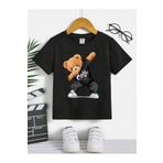 DUBU BUTİK Cool Ayı Pamuklu Çocuk T-Shirt- Siyah Baskılı Kız Erkek Çocuk Yazlık Bisiklet Yaka Tişört