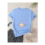 DUBU BUTİK Hamile Gebe T-shirt Bebek Fermuar Baskılı - Bebe Mavisi Bisiklet Yaka Oversize Tişört