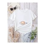 DUBU BUTİK Hamile Gebe T-shirt Bebek Fermuar Baskılı - Beyaz Bisiklet Yaka Oversize Tişört
