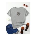 DUBU BUTİK Hamile Gebe T-shirt Mama Kalp Baskılı - Gri Bisiklet Yaka Oversize Tişört