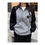DUBU BUTİK Oversize Yıldız Baskılı Gri - Siyah Reglan Kol Hırka