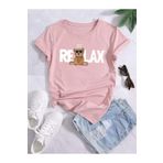 DUBU BUTİK Relax Bear Süprem T-Shirt - Pembe Baskılı Oversize Bisiklet Yaka Tişört