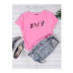 DUBU BUTİK Uçan Kelebekler Süprem T-Shirt - Pembe Baskılı Oversize Bisiklet Yaka Kısa Kol Tişört
