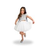 DUCA KIDS Parıltılı Pullu Crop Ve Kabarık Tütü Etek Ikili Takım Beyaz-Gümüş 6 Yaş