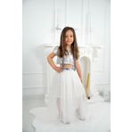 DUCA KIDS Parıltılı Pullu Crop ve Uzun Tül Etek / Gümüş-Beyaz