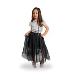 DUCA KIDS Parıltılı Pullu Crop ve Uzun Tül Etek/Gümüş-Beyaz Siyah-Gümüş 8 Yaş