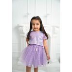 DUCA KIDS Parıltılı Pullu Crop Ve Yıldız Baskılı Tütü Etek Ikili Takım Mor 4 Yaş