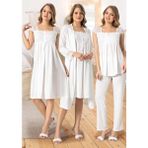 Duchesse Lohusa 4'lü Pijama Gecelik Sabahlık Seti %100 Pamuk Narin Dantel Detaylarıyla S Beden - XL - Ekru